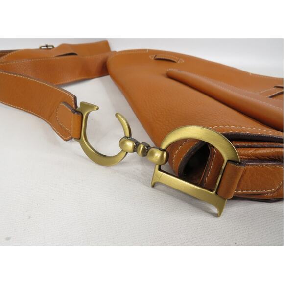 Christian Dior Saddle Bag – Tan Leather with Brass “CD” Hardware - Picture 3 of 15